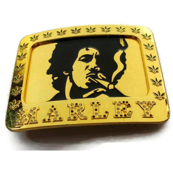 Bob Marley Other - Bob Marley Enameled OSFA Reggae With Rhinestones Accent Gold Tone Belt Buckle